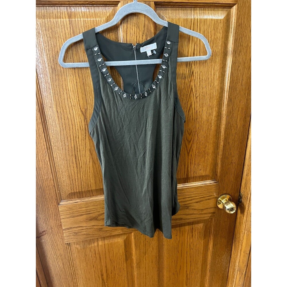 Candie's Olive Green Rhinestone Tank Top Size M Zipper Back